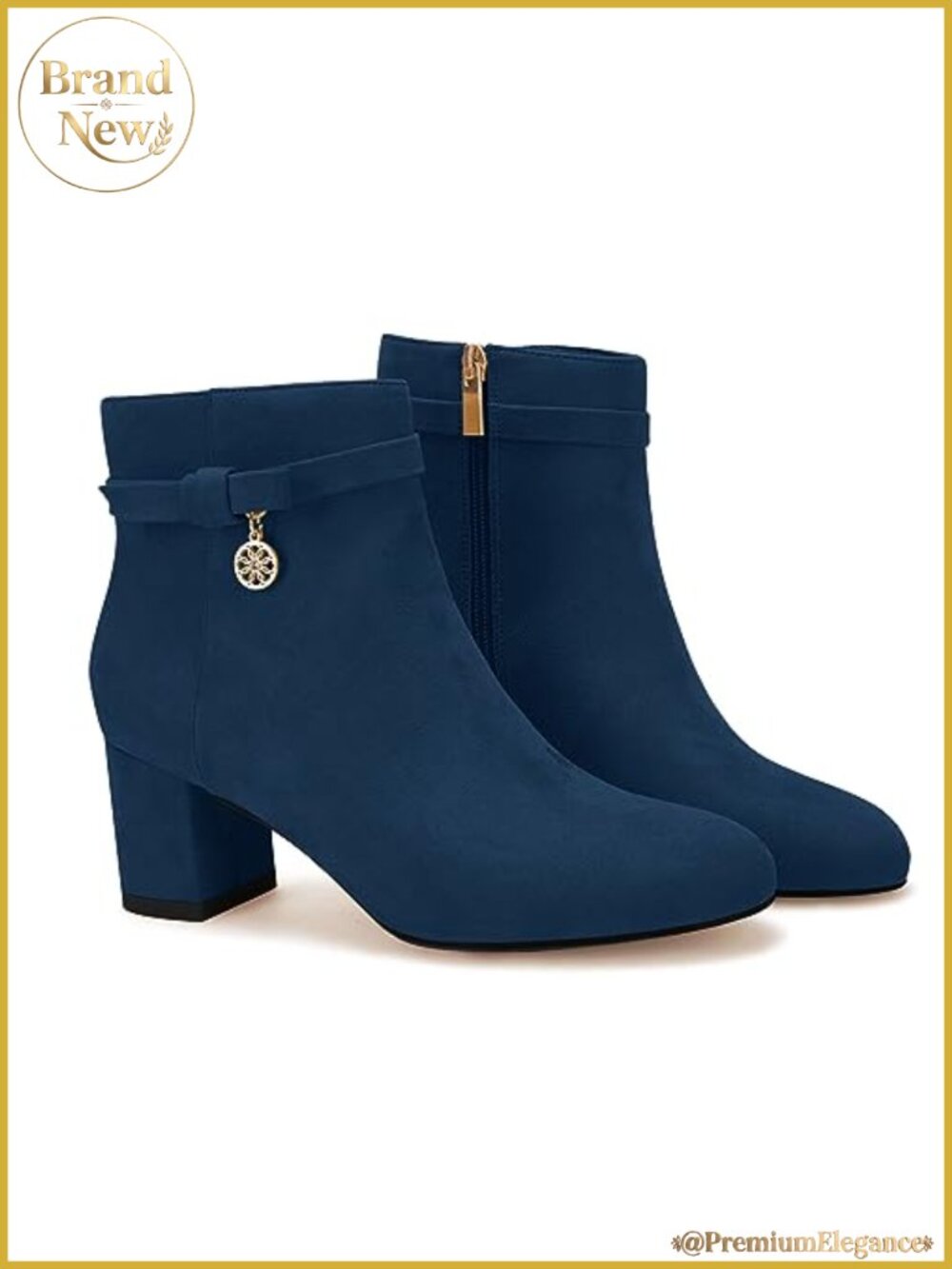 Chunky Block Heel Ankle Booties Suede Side Zipper Tie Knot Women's Boots